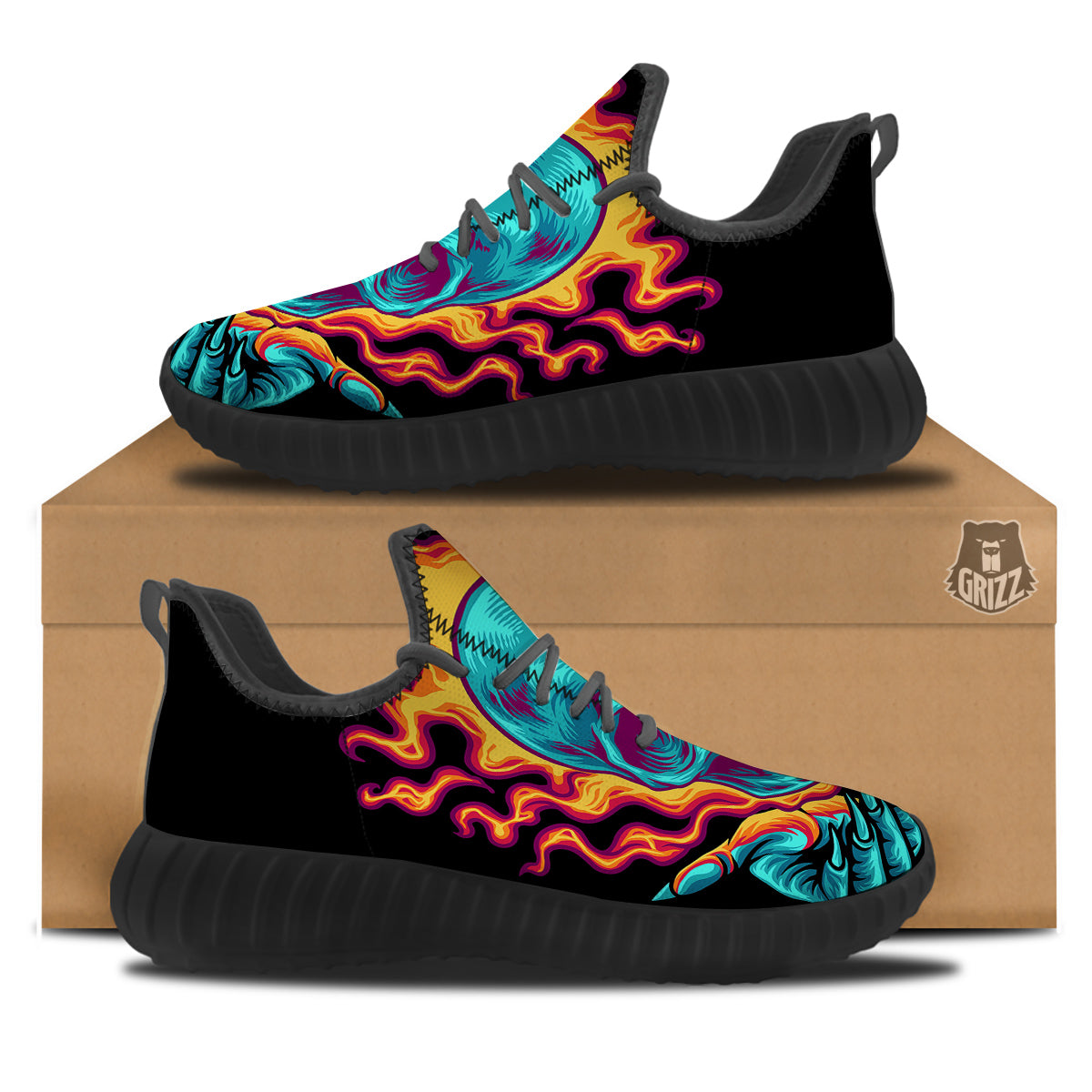 Skull Burning Print Black Walking Shoes-grizzshop