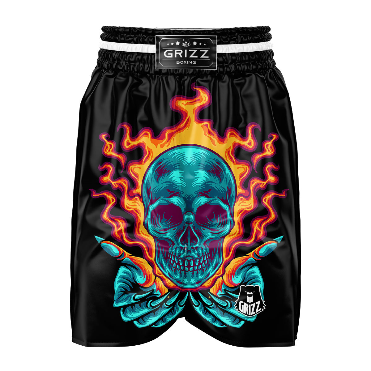 Skull Burning Print Boxing Shorts-grizzshop