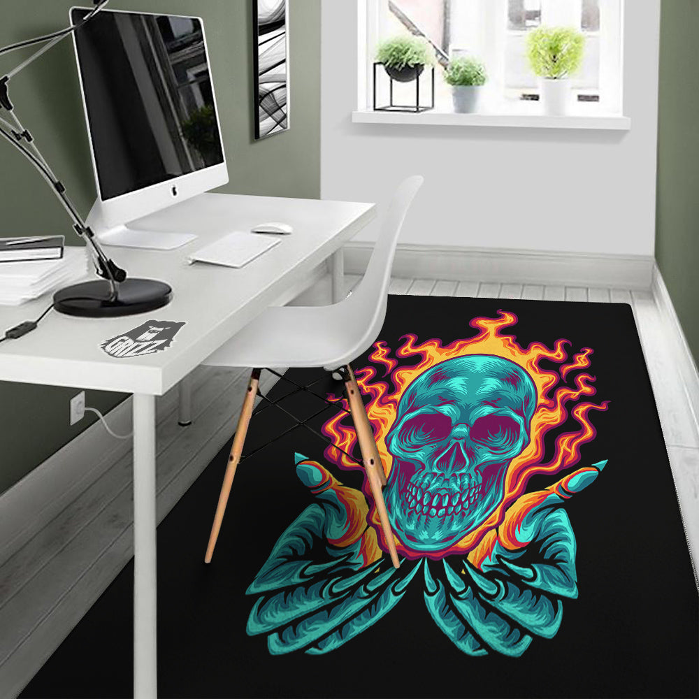 Skull Burning Print Floor Mat-grizzshop