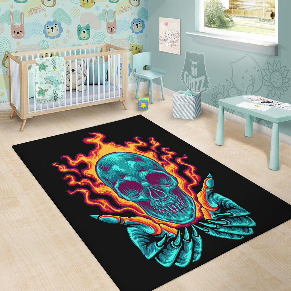 Skull Burning Print Floor Mat-grizzshop