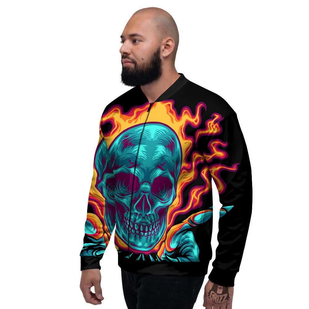 Skull Burning Print Men's Bomber Jacket-grizzshop