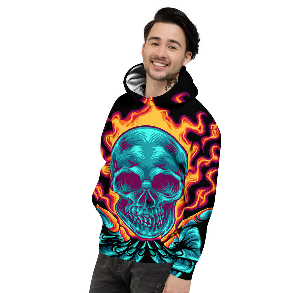 Skull Burning Print Men's Hoodie-grizzshop