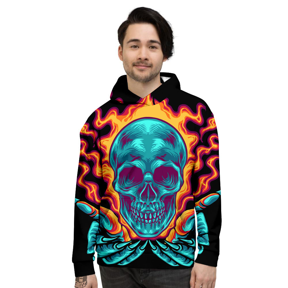 Skull Burning Print Men's Hoodie-grizzshop