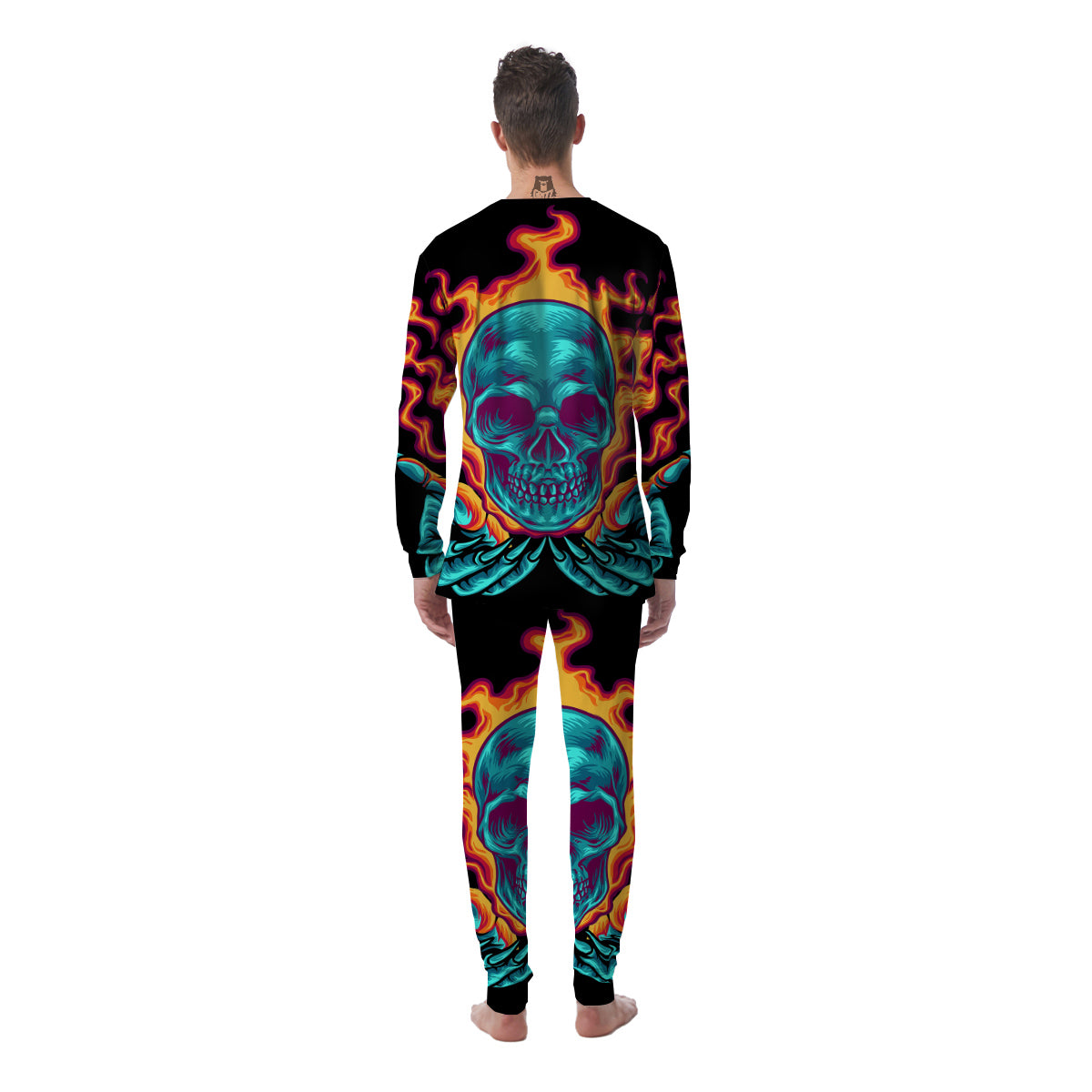 Skull Burning Print Men's Pajamas-grizzshop