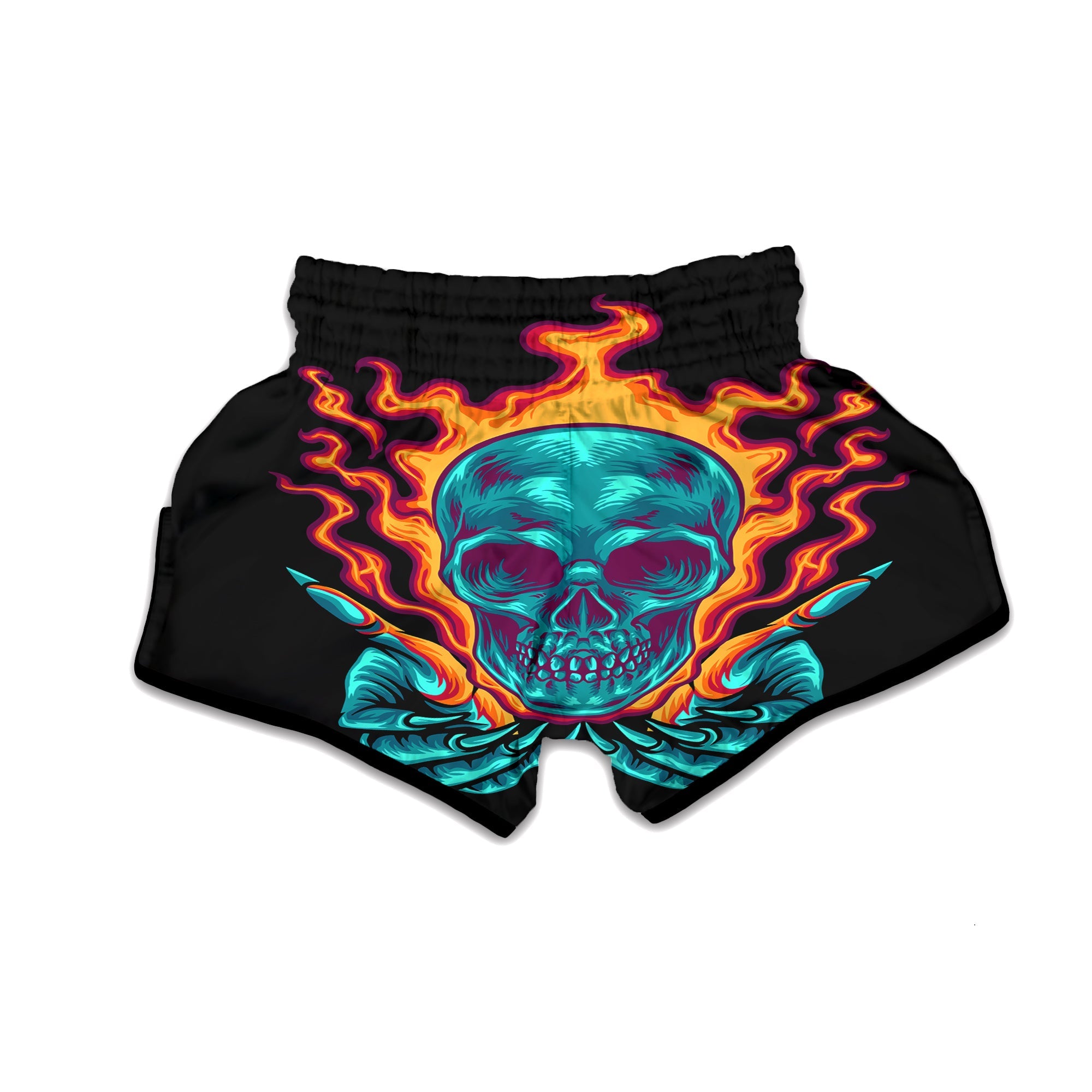 Skull Burning Print Muay Thai Boxing Shorts-grizzshop