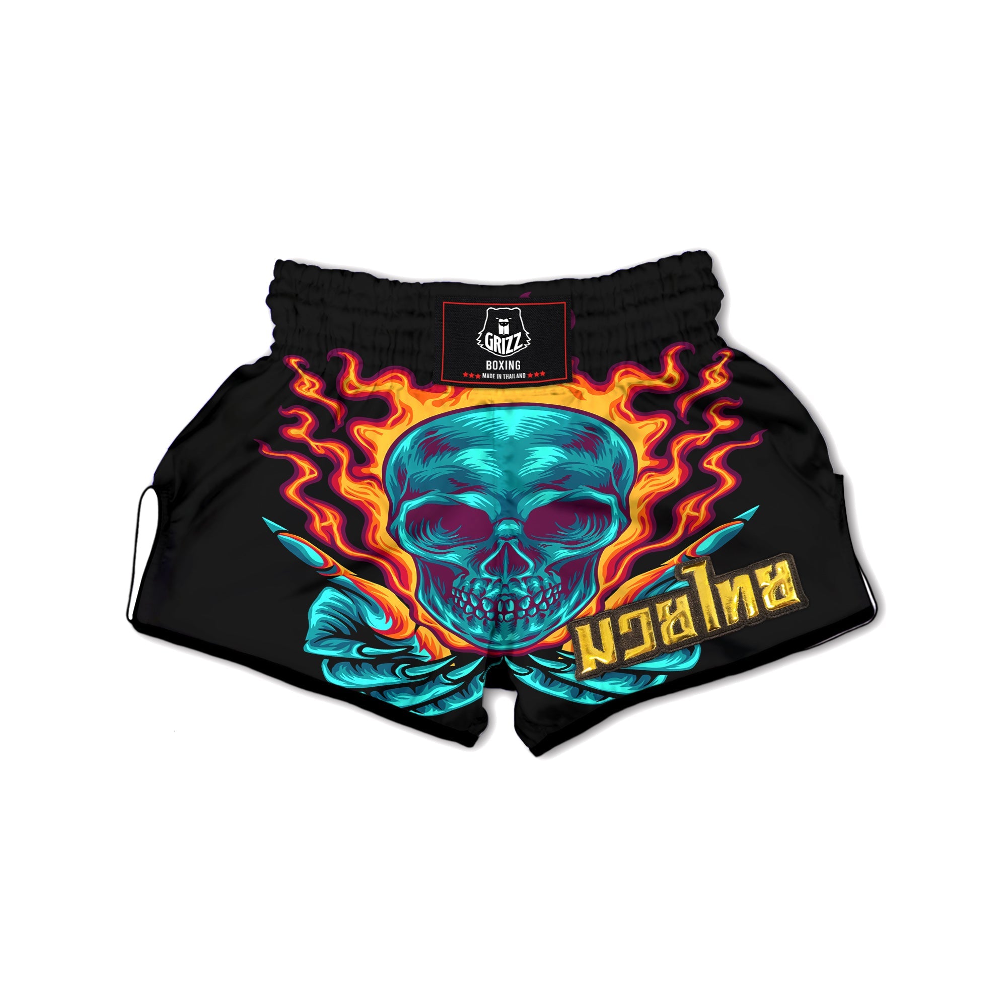 Skull Burning Print Muay Thai Boxing Shorts-grizzshop