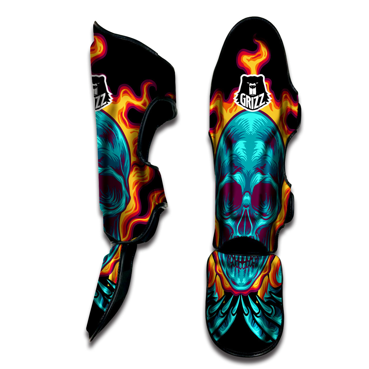 Skull Burning Print Muay Thai Shin Guards-grizzshop