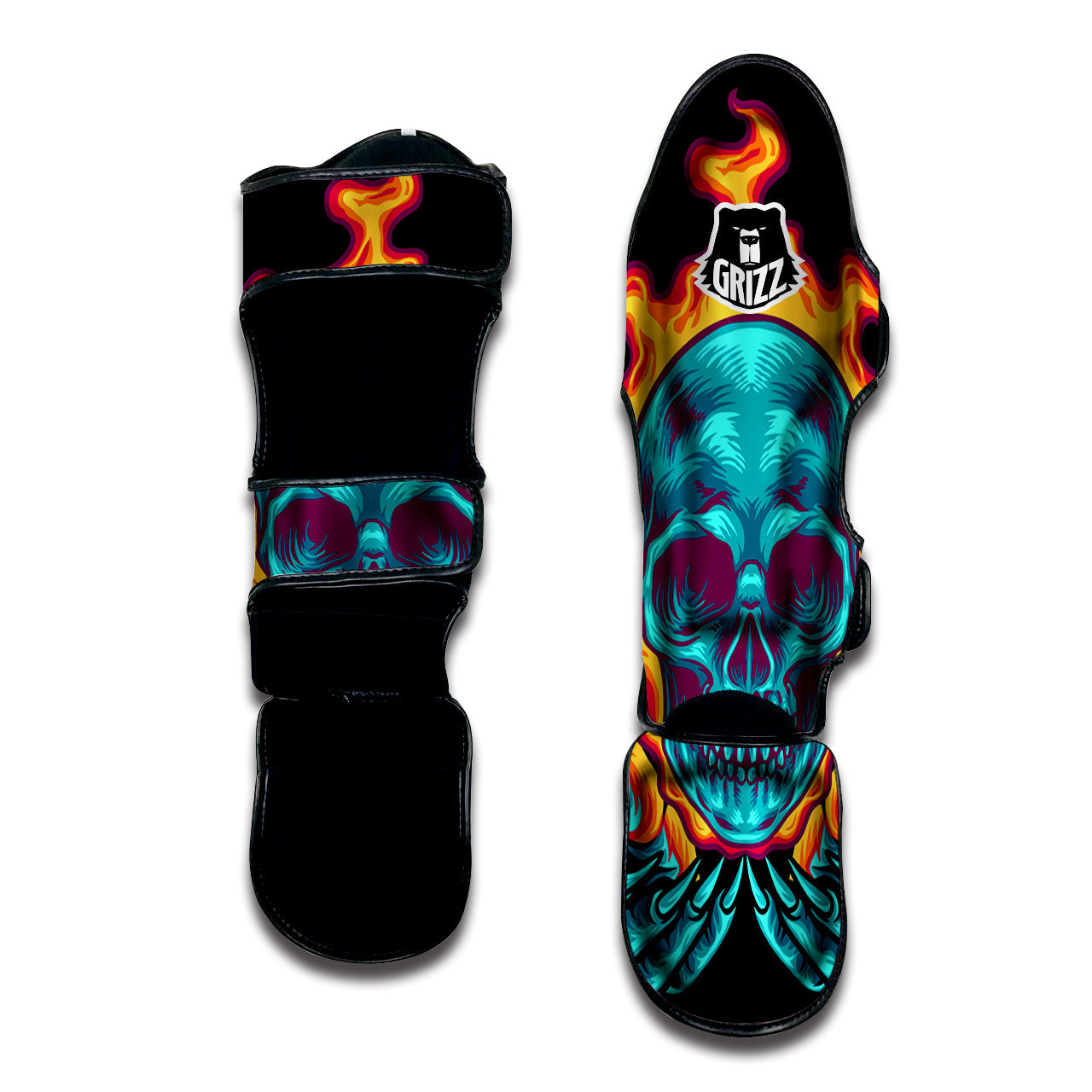 Skull Burning Print Muay Thai Shin Guards-grizzshop