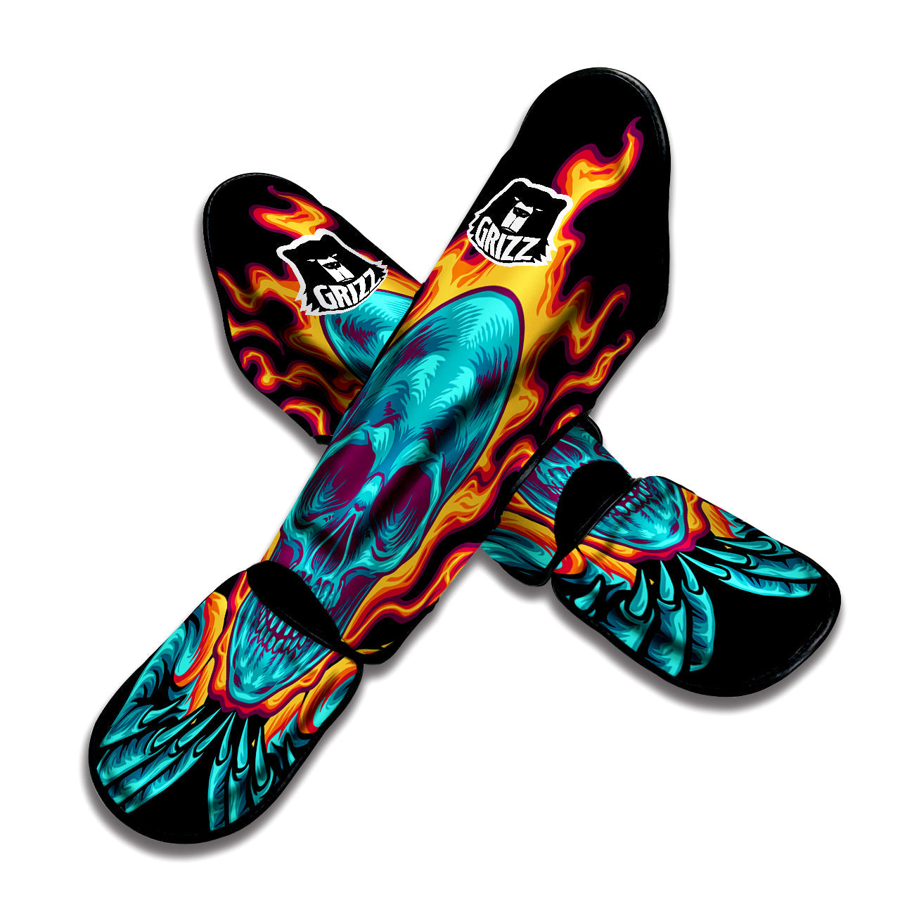 Skull Burning Print Muay Thai Shin Guards-grizzshop