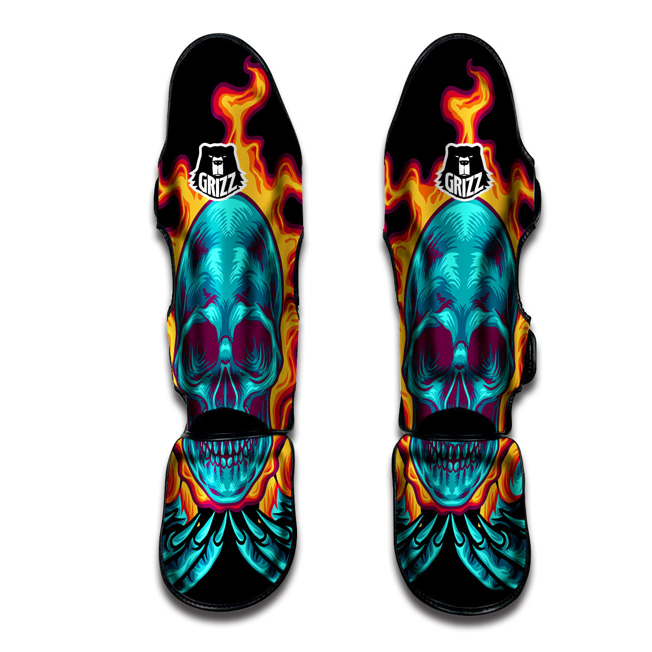 Skull Burning Print Muay Thai Shin Guards-grizzshop