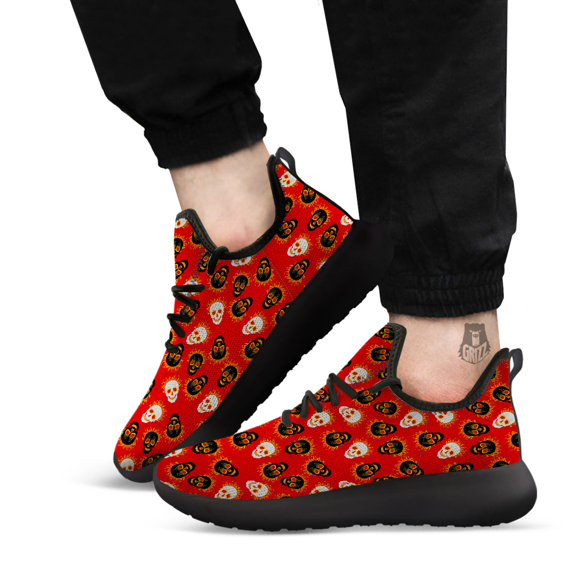 Skull Burning Print Pattern Black Athletic Shoes-grizzshop