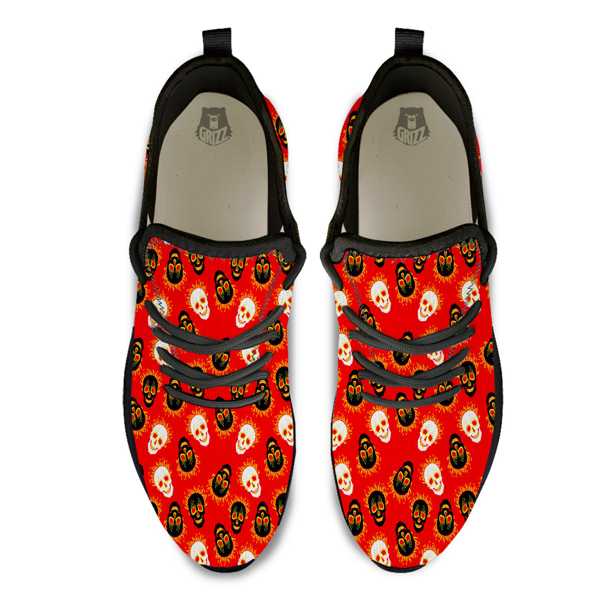 Skull Burning Print Pattern Black Athletic Shoes-grizzshop