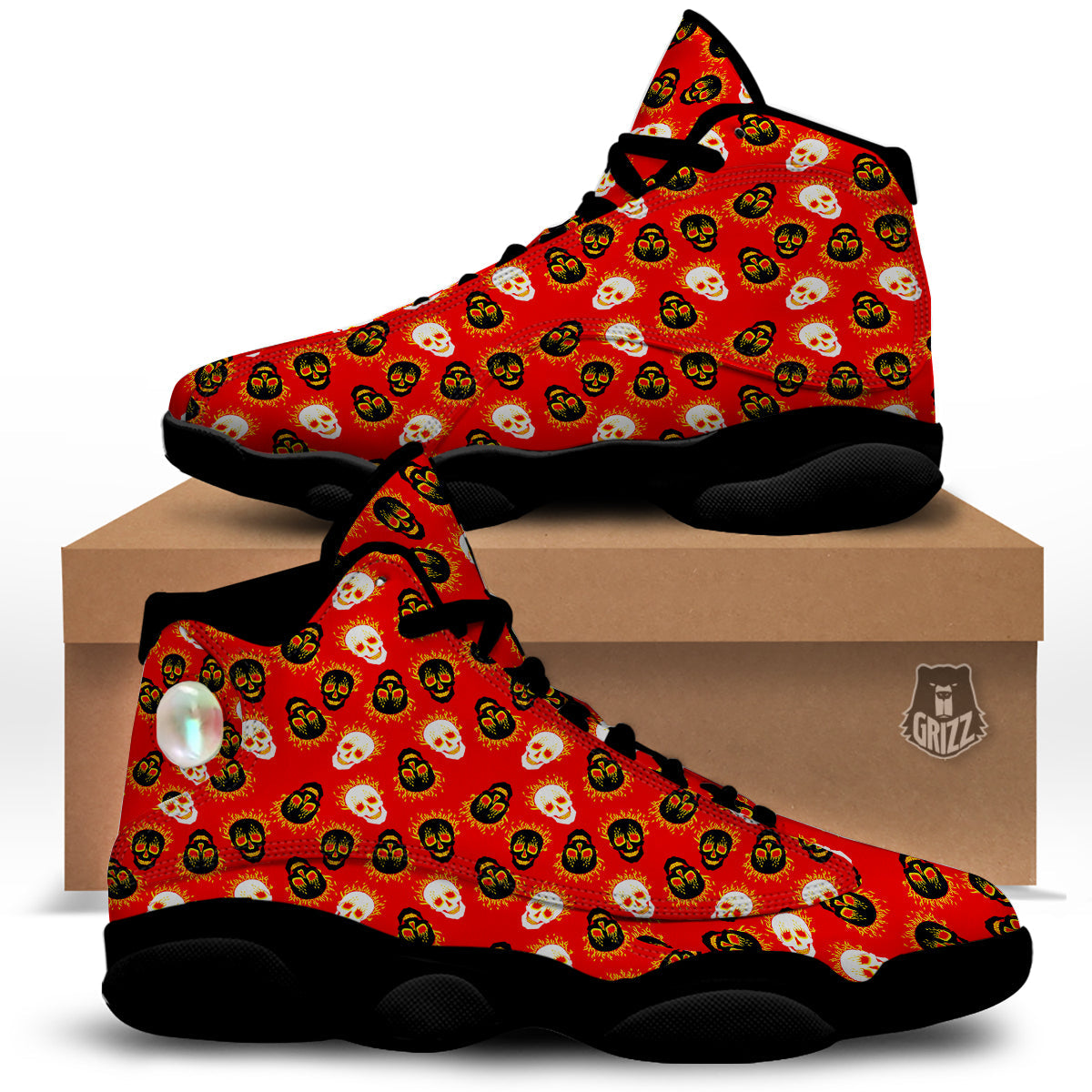 Skull Burning Print Pattern Black Basketball Shoes-grizzshop