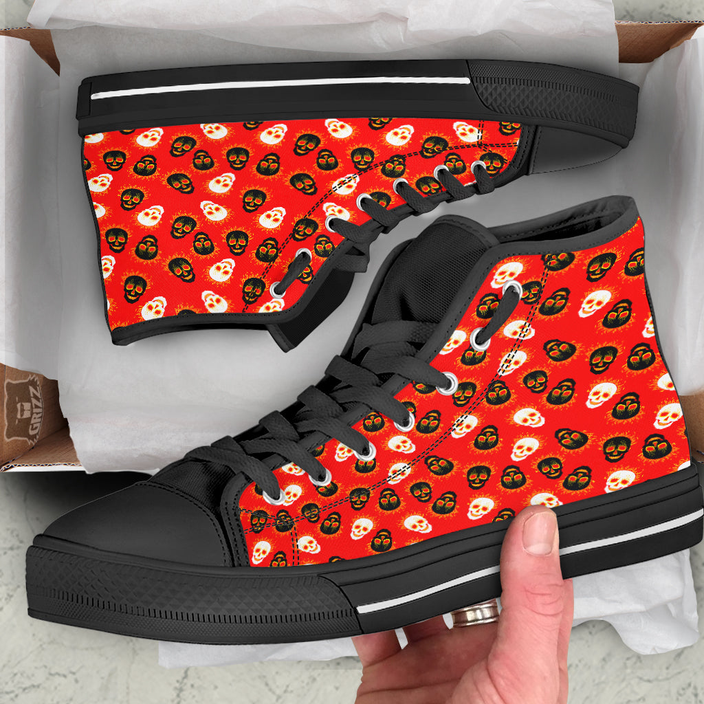 Skull Burning Print Pattern Black High Top Shoes-grizzshop