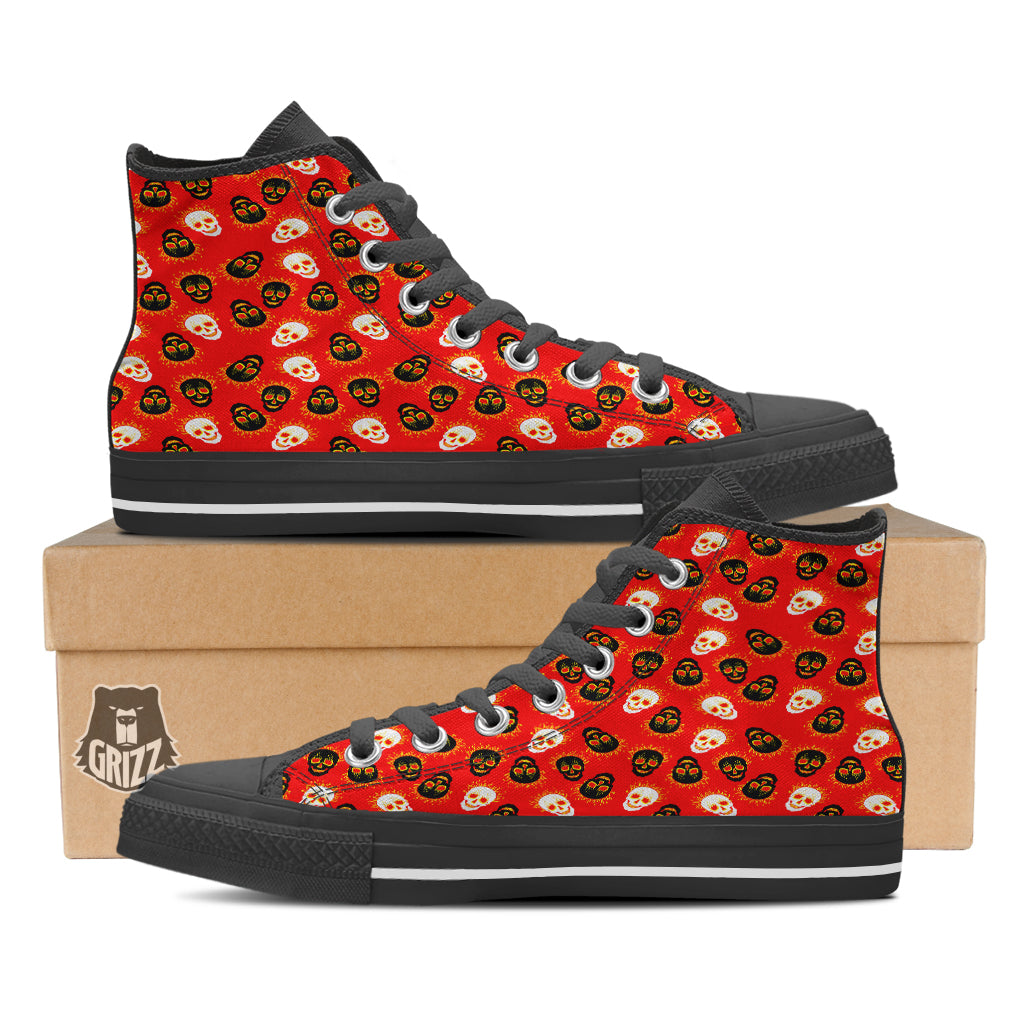 Skull Burning Print Pattern Black High Top Shoes-grizzshop