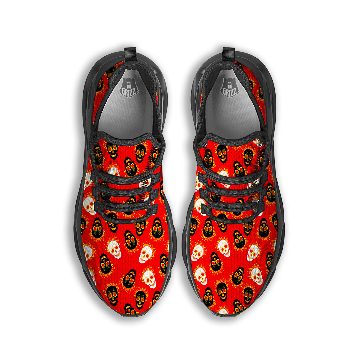 Skull Burning Print Pattern Black Running Shoes-grizzshop