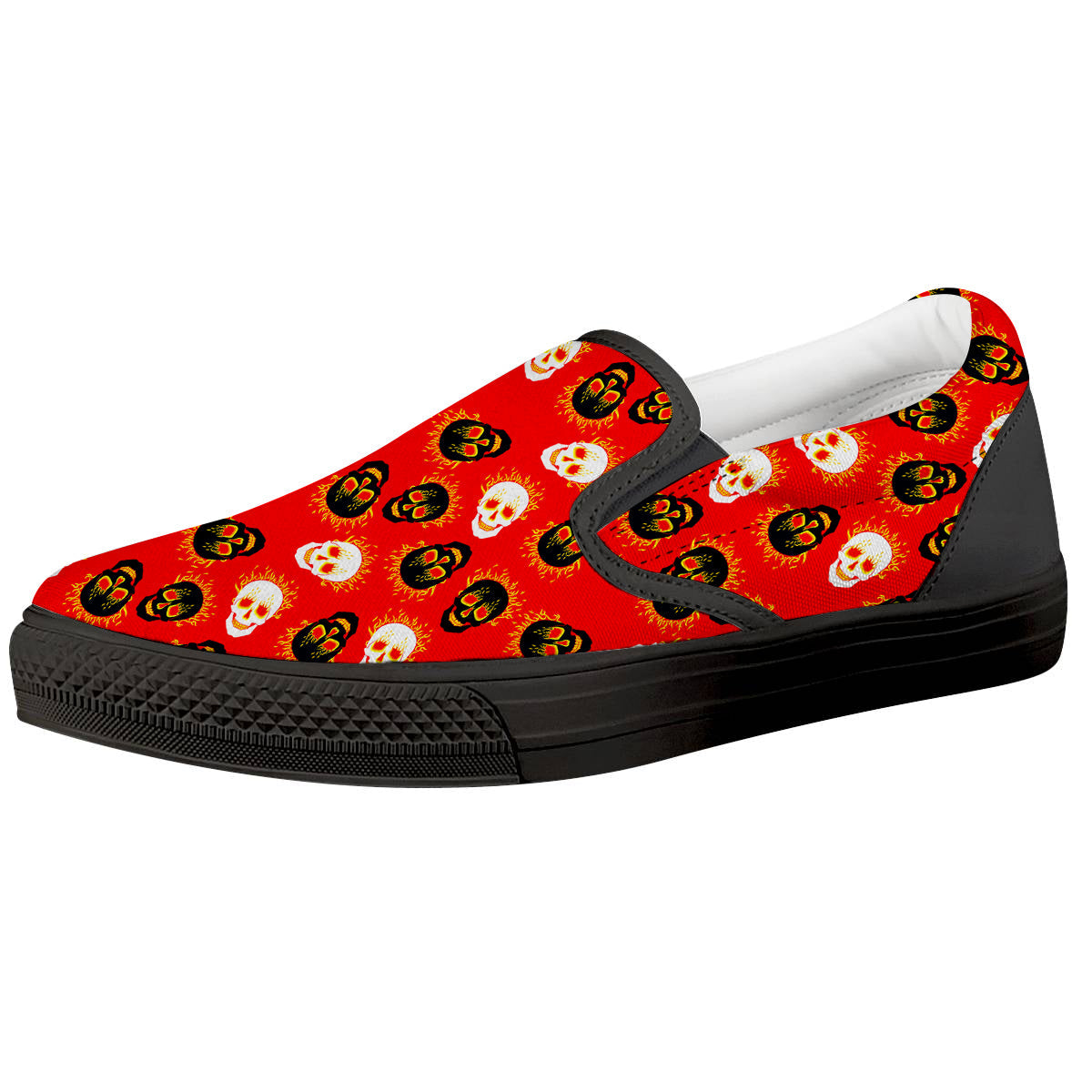 Skull Burning Print Pattern Black Slip On Shoes-grizzshop