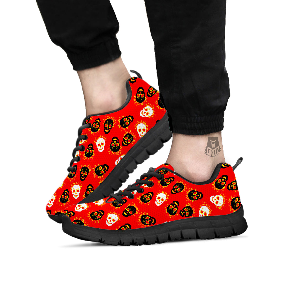 Skull Burning Print Pattern Black Sneaker-grizzshop