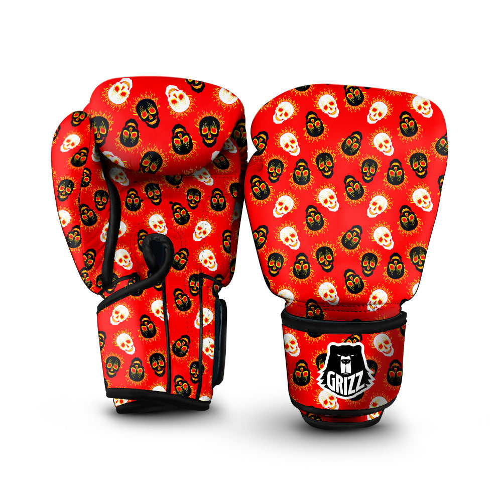 Skull Burning Print Pattern Boxing Gloves-grizzshop