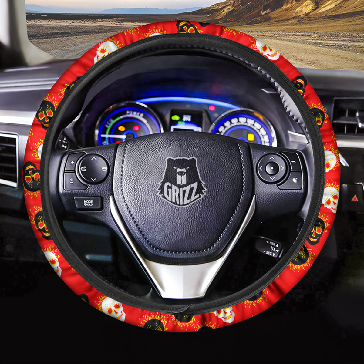Skull Burning Print Pattern Car Steering Wheel Cover-grizzshop