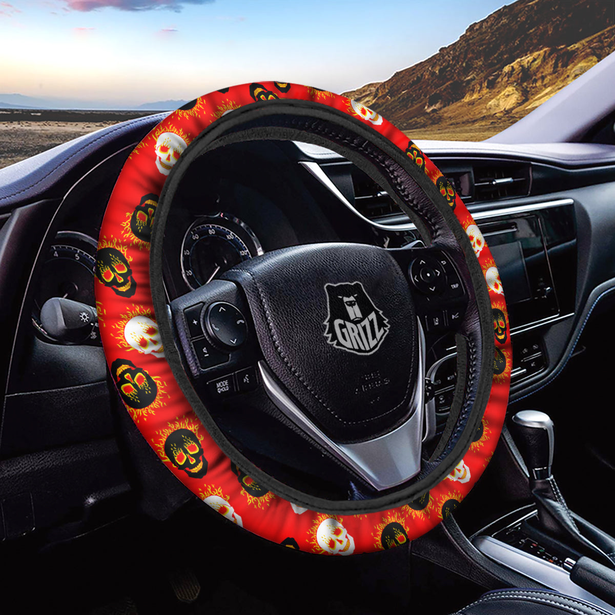 Skull Burning Print Pattern Car Steering Wheel Cover-grizzshop