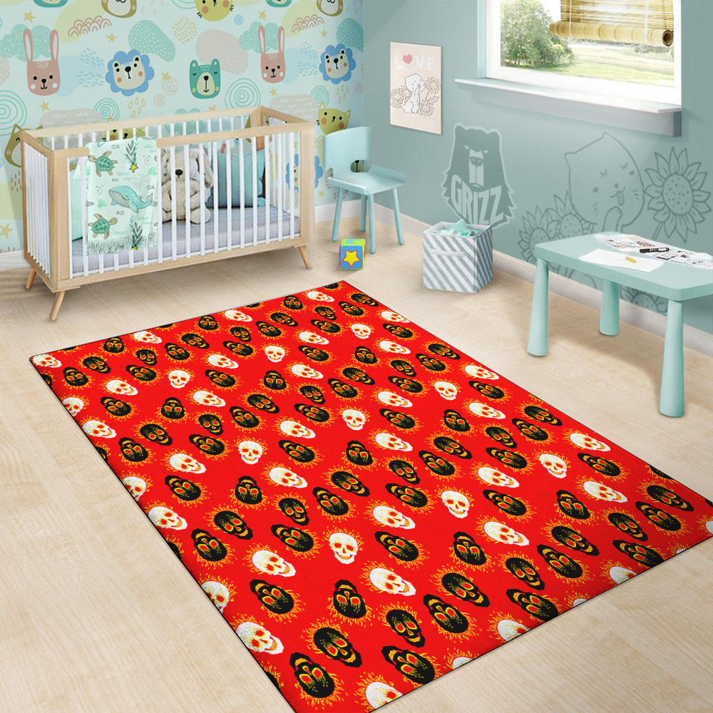Skull Burning Print Pattern Floor Mat-grizzshop