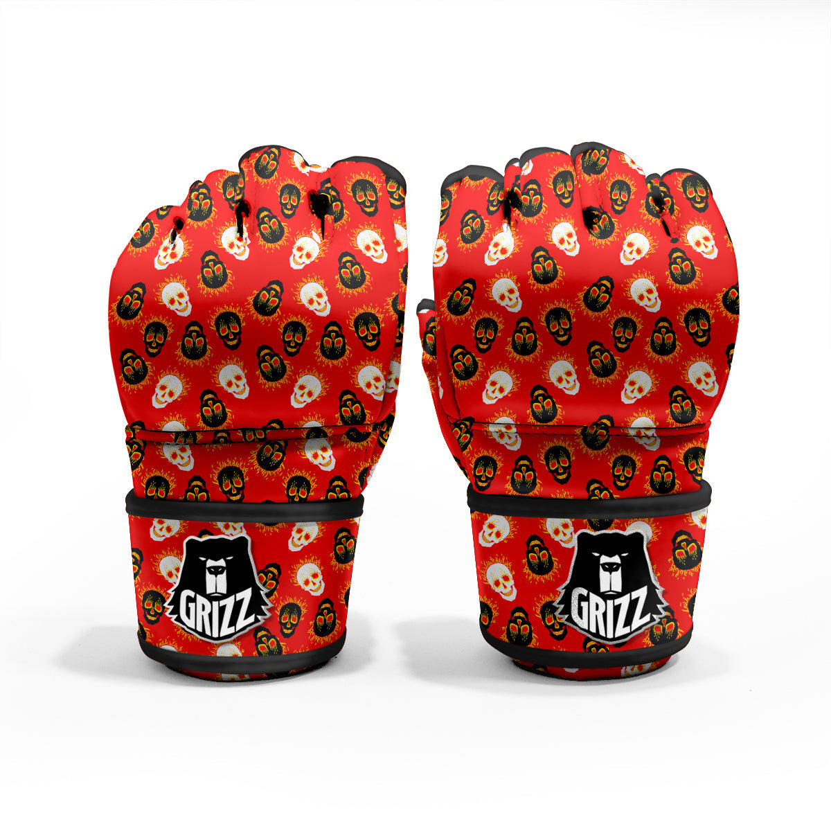 Skull Burning Print Pattern MMA Gloves-grizzshop
