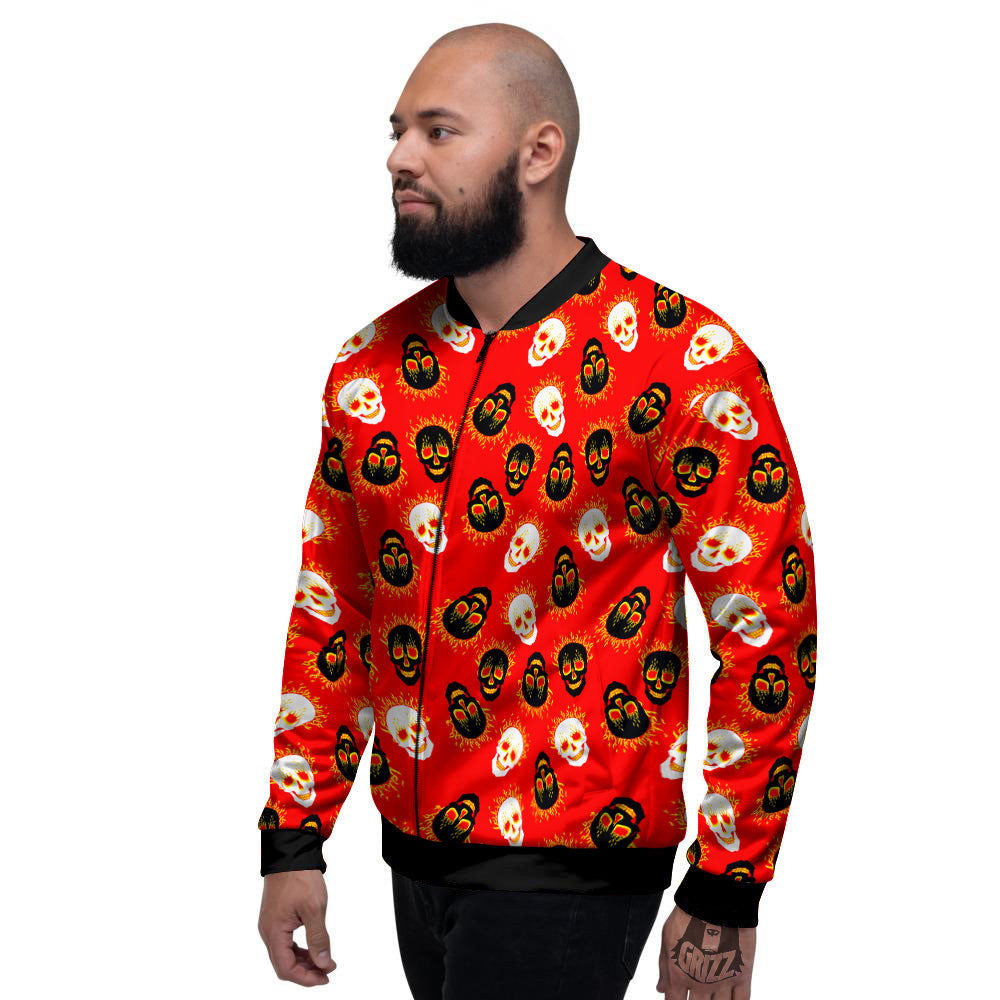 Skull Burning Print Pattern Men's Bomber Jacket-grizzshop