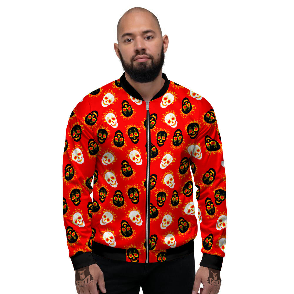 Skull Burning Print Pattern Men's Bomber Jacket-grizzshop