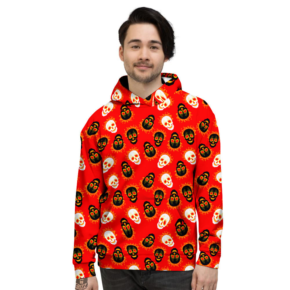 Skull Burning Print Pattern Men's Hoodie-grizzshop