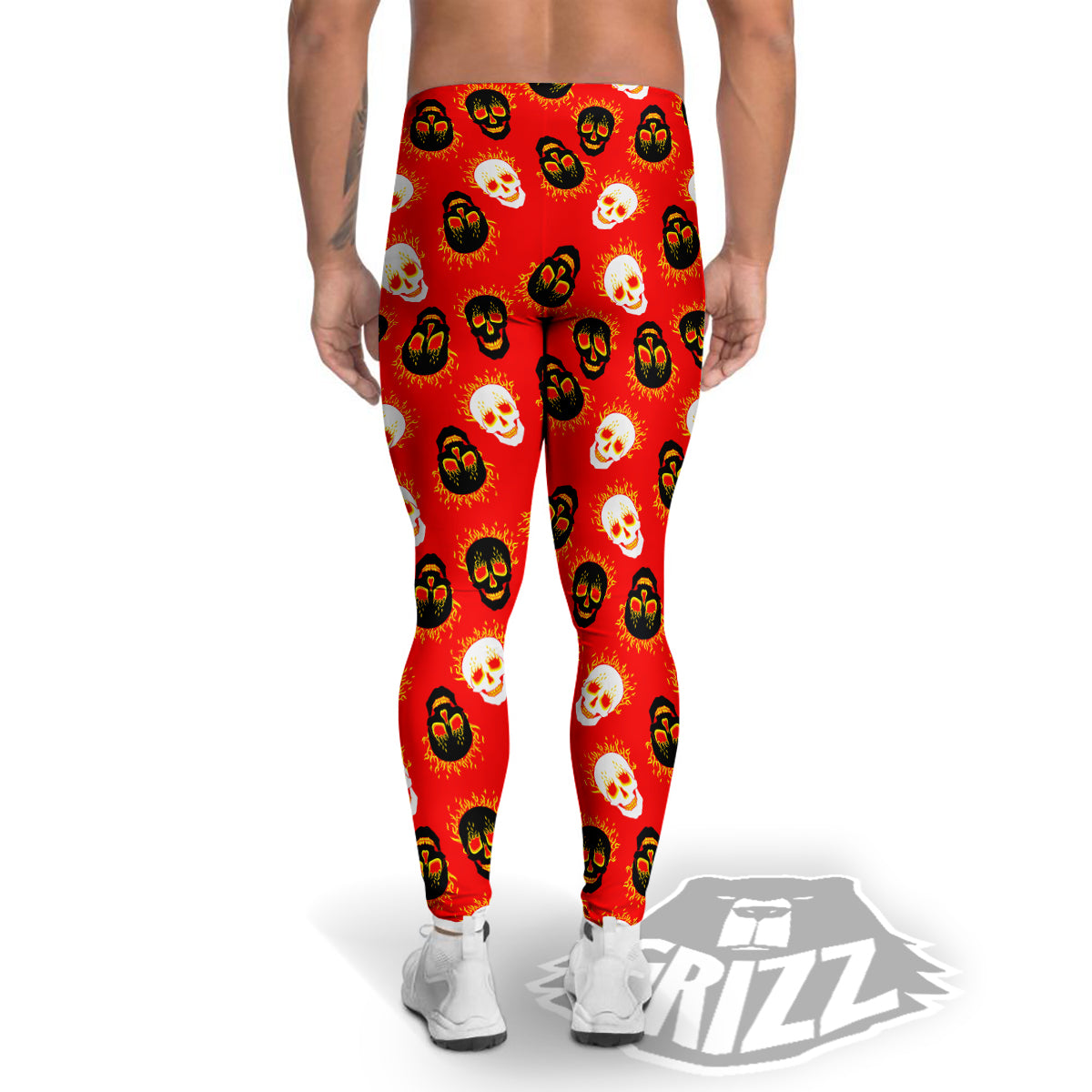 Skull Burning Print Pattern Men's Leggings-grizzshop