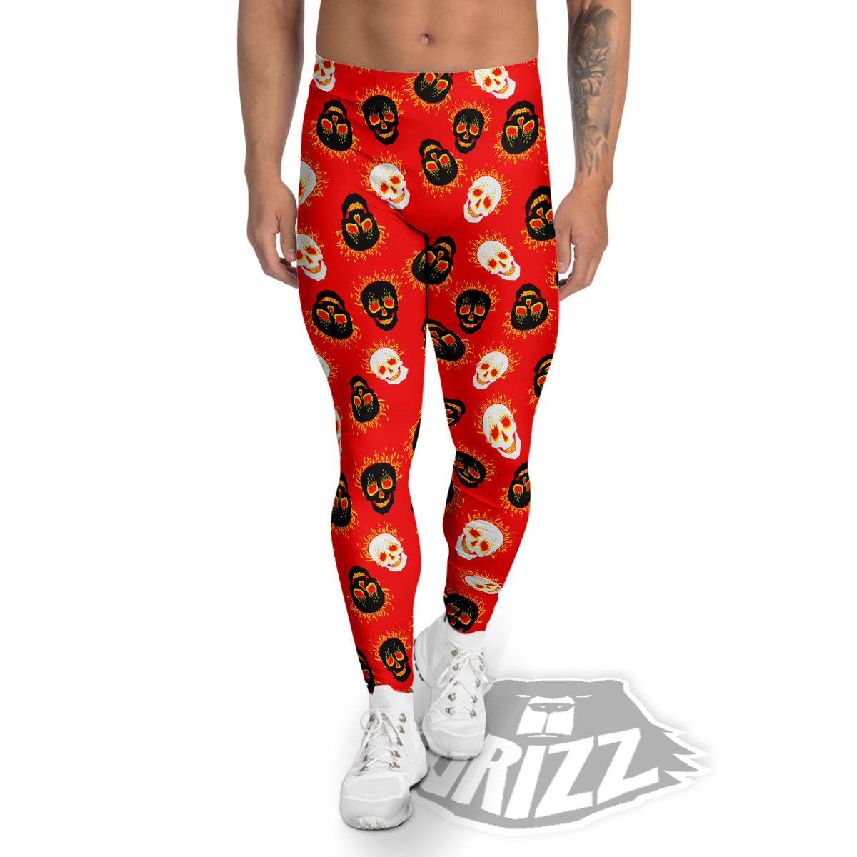 Skull Burning Print Pattern Men's Leggings-grizzshop