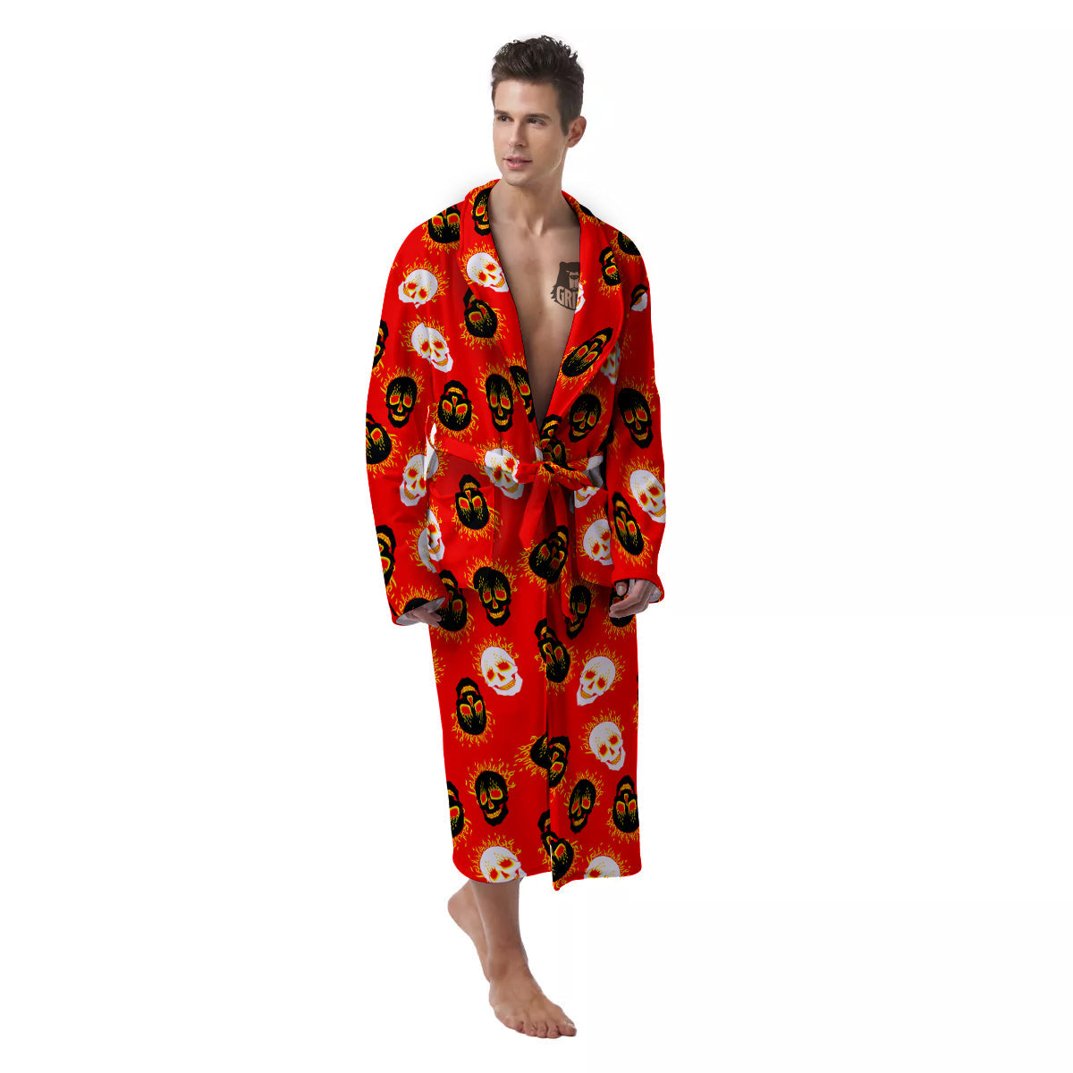 Skull Burning Print Pattern Men's Robe-grizzshop