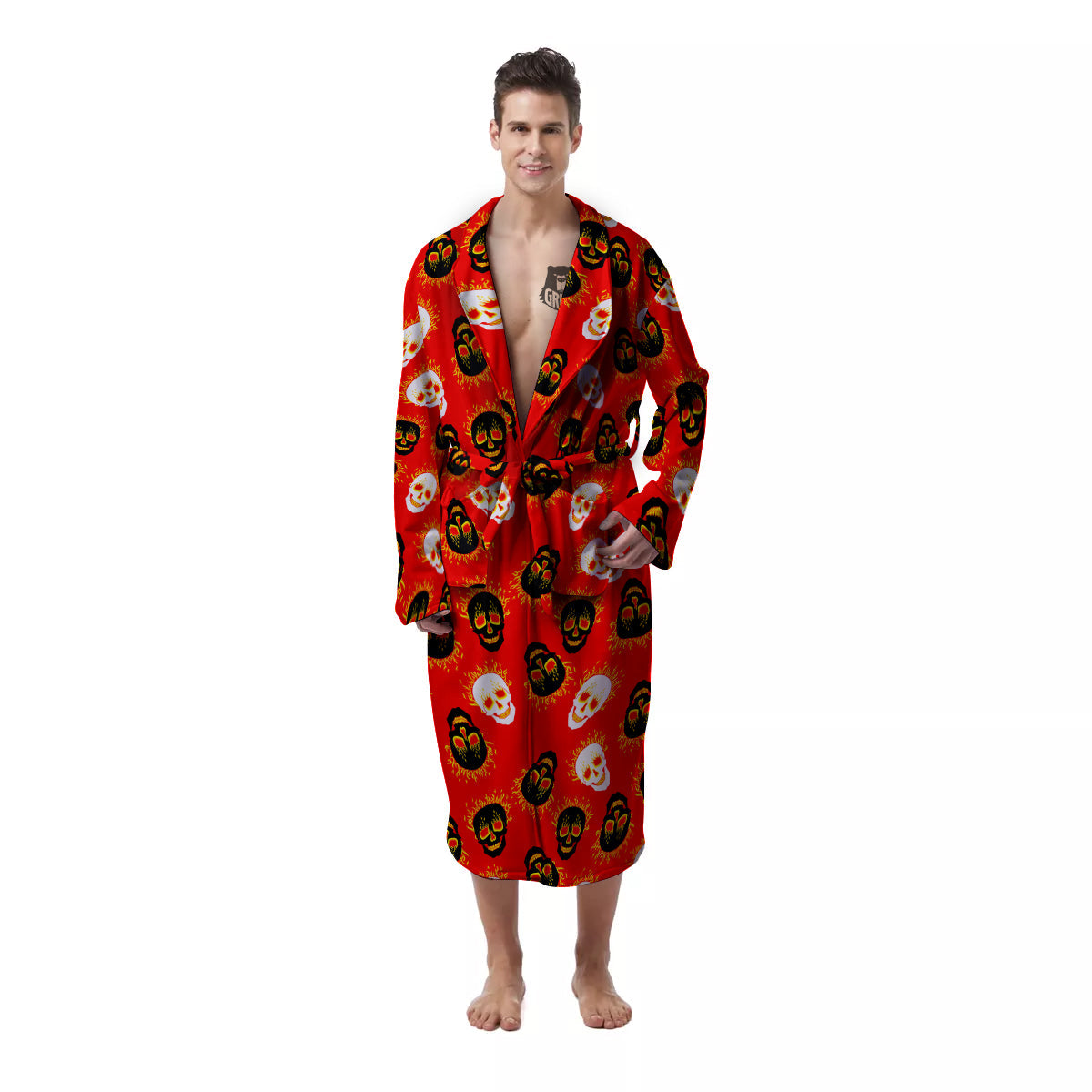 Skull Burning Print Pattern Men's Robe-grizzshop