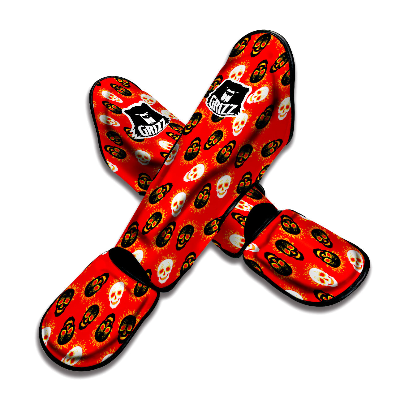 Skull Burning Print Pattern Muay Thai Shin Guards-grizzshop