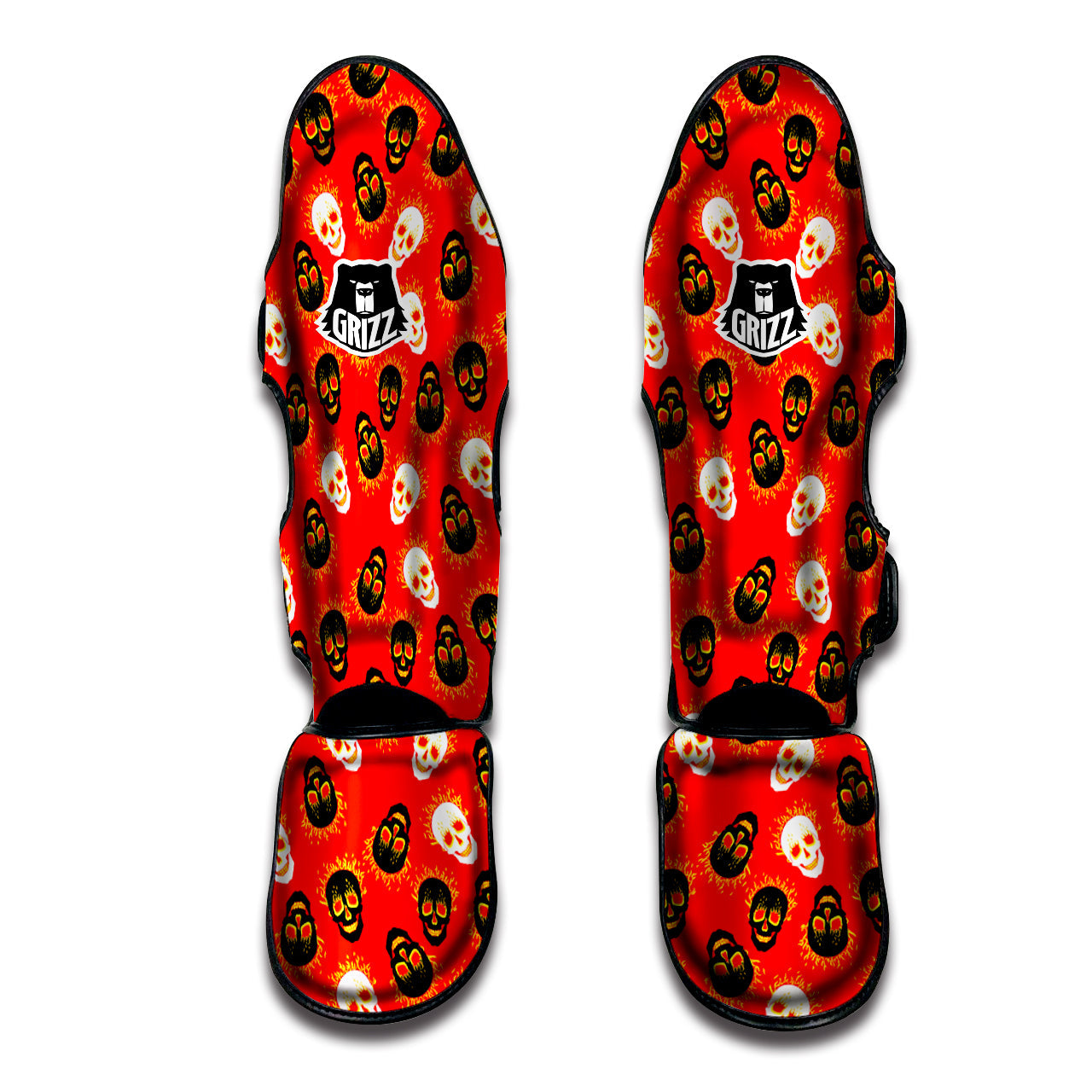 Skull Burning Print Pattern Muay Thai Shin Guards-grizzshop