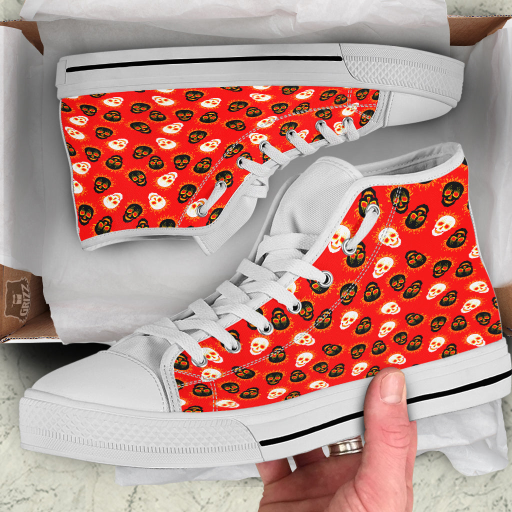 Skull Burning Print Pattern White High Top Shoes-grizzshop