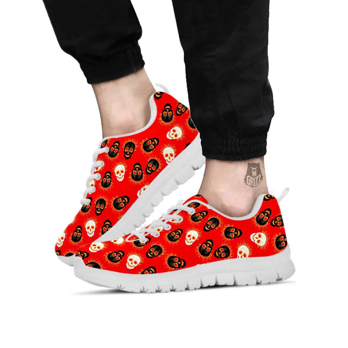 Skull Burning Print Pattern White Sneaker-grizzshop