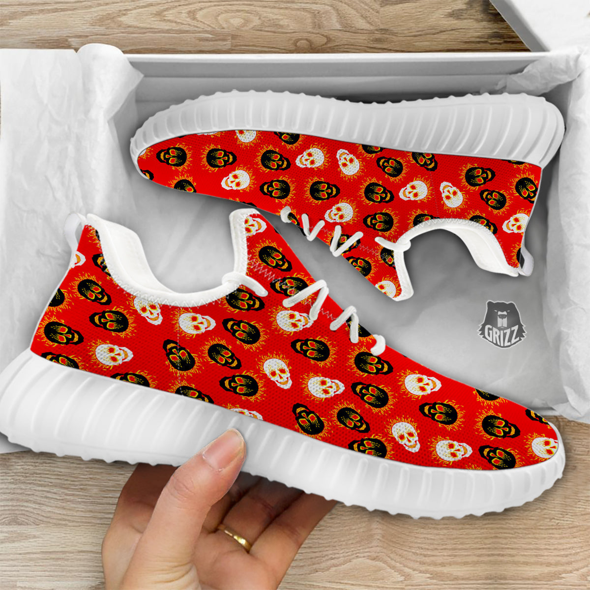 Skull Burning Print Pattern White Walking Shoes-grizzshop