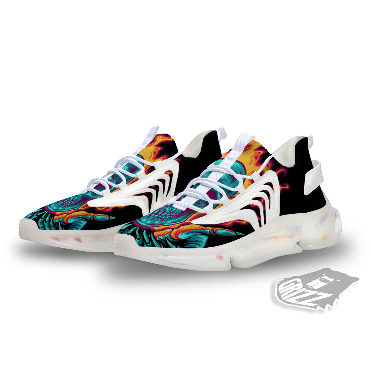 Skull Burning Print White Gym Shoes-grizzshop