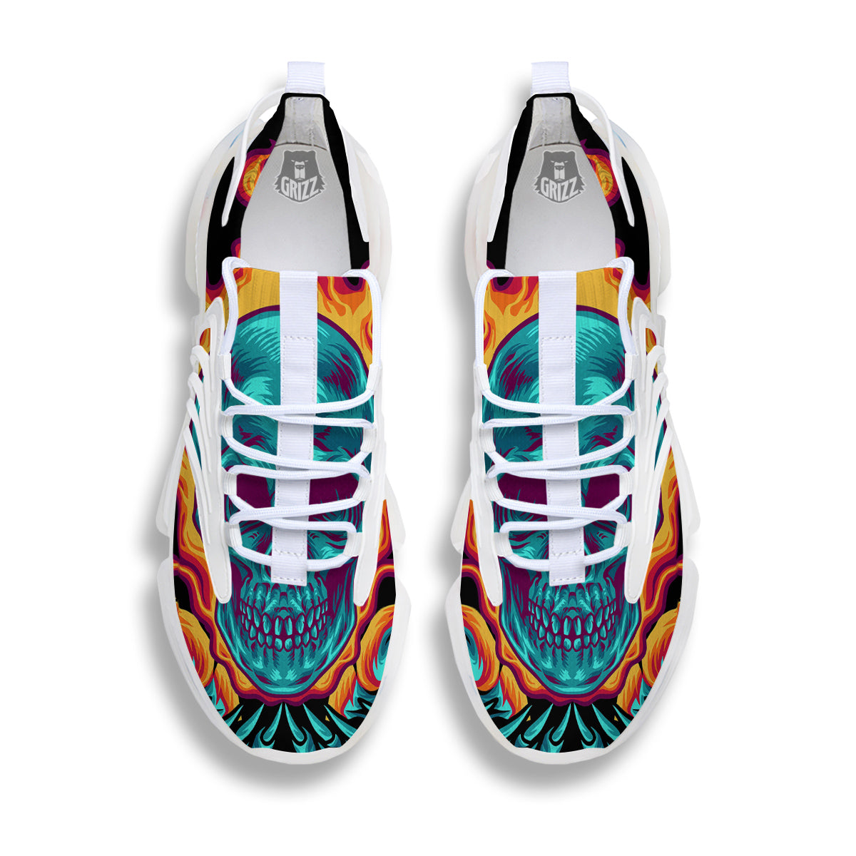 Skull Burning Print White Gym Shoes-grizzshop