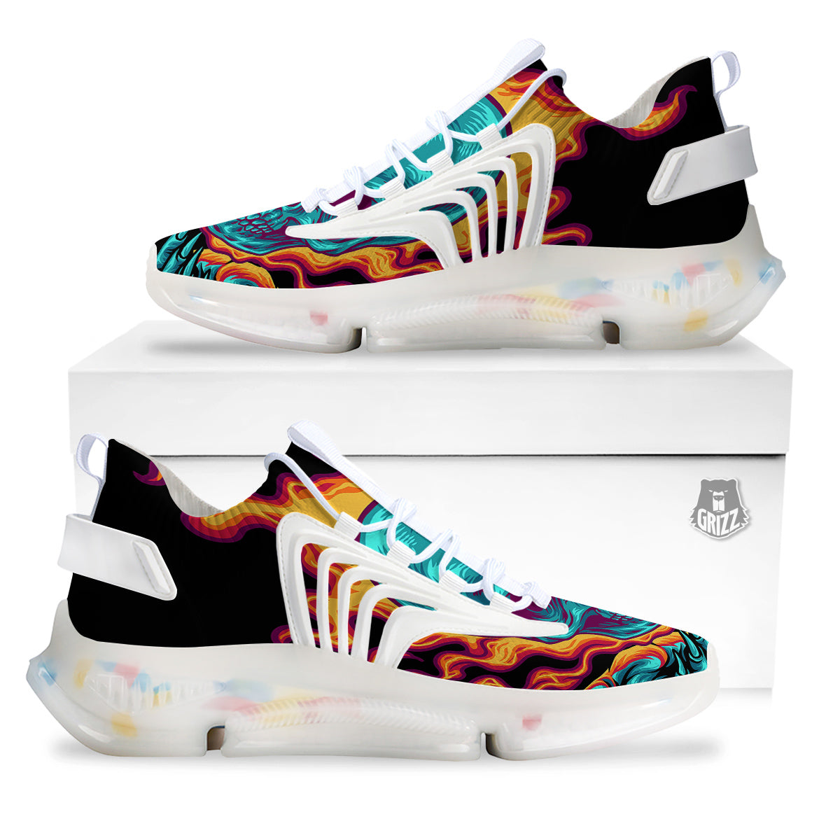 Skull Burning Print White Gym Shoes-grizzshop