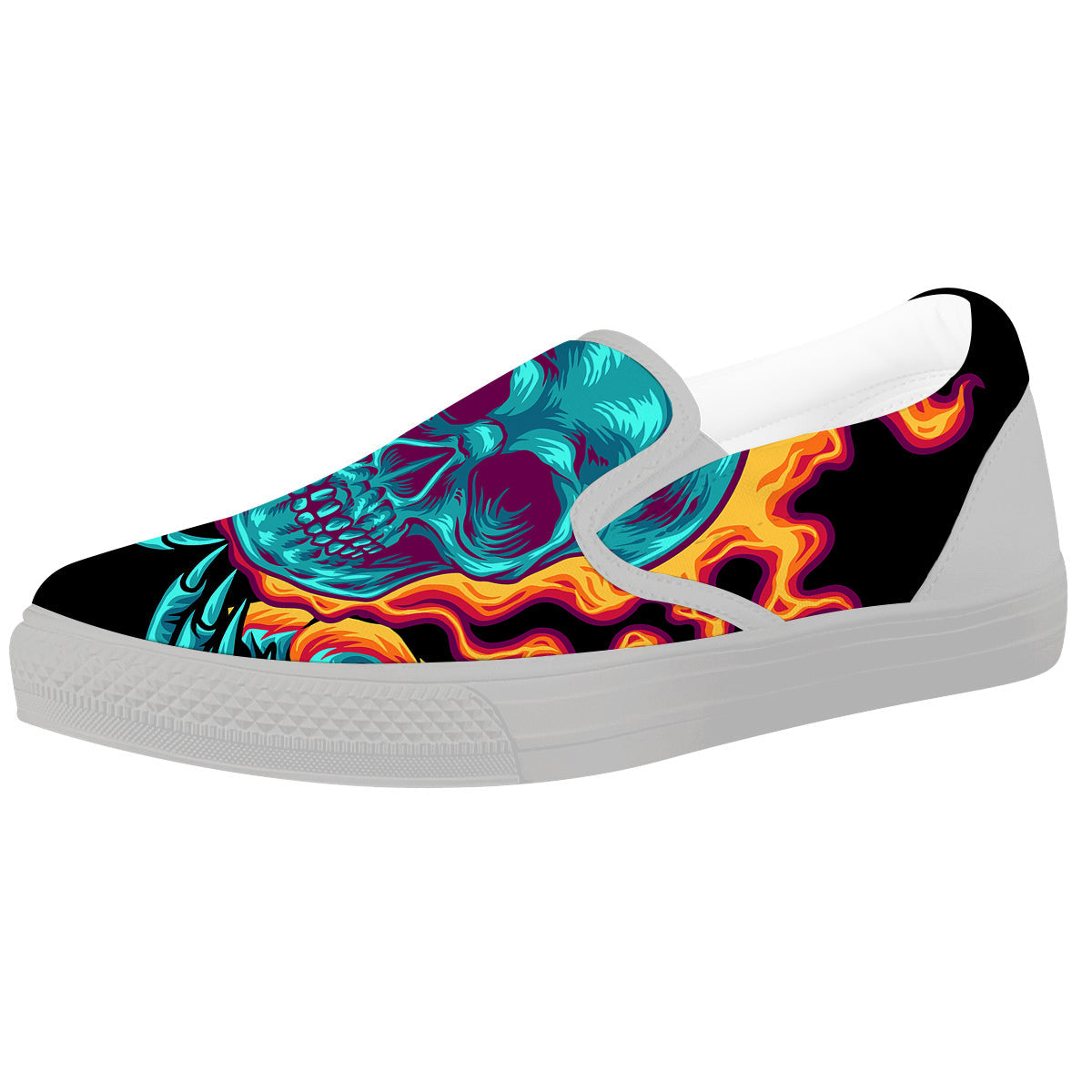Skull Burning Print White Slip On Shoes-grizzshop