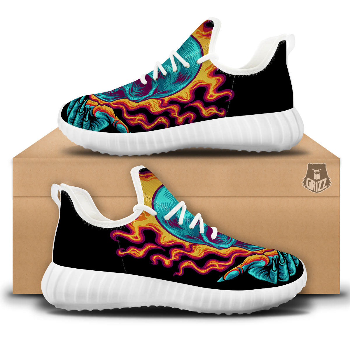Skull Burning Print White Walking Shoes-grizzshop
