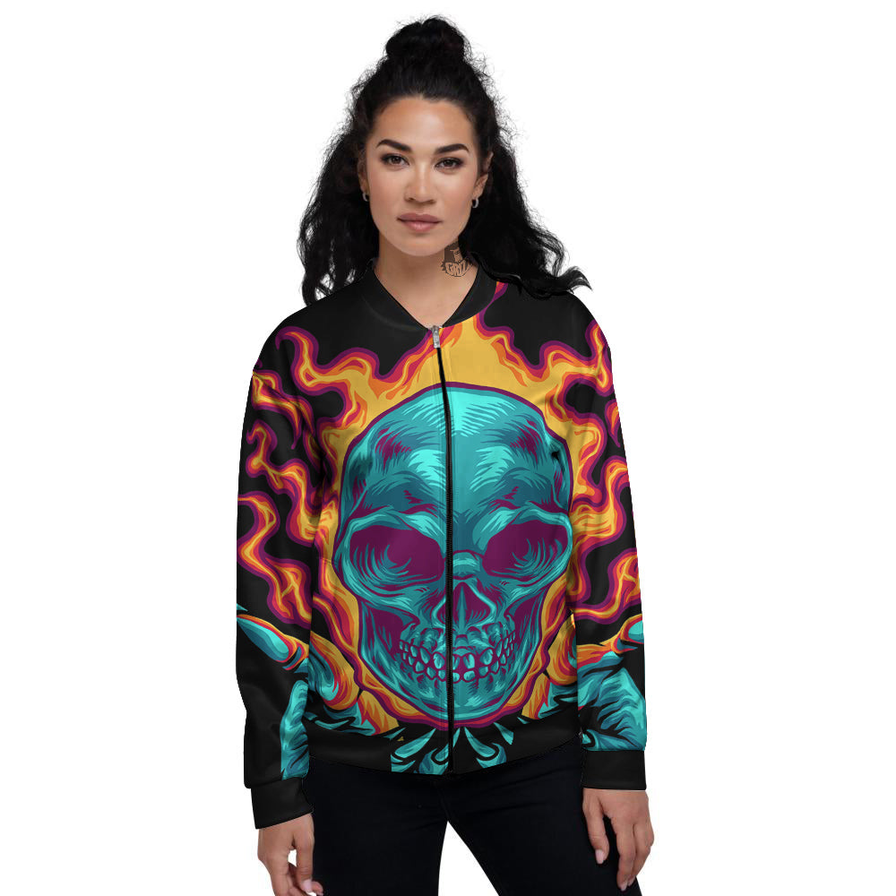 Skull Burning Print Women's Bomber Jacket-grizzshop