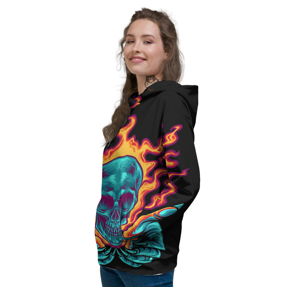 Skull Burning Print Women's Hoodie-grizzshop