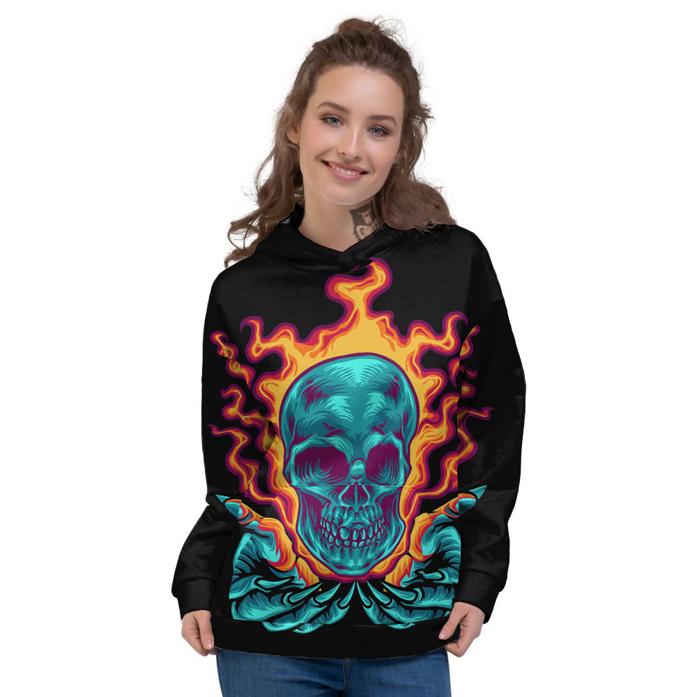 Skull Burning Print Women's Hoodie-grizzshop