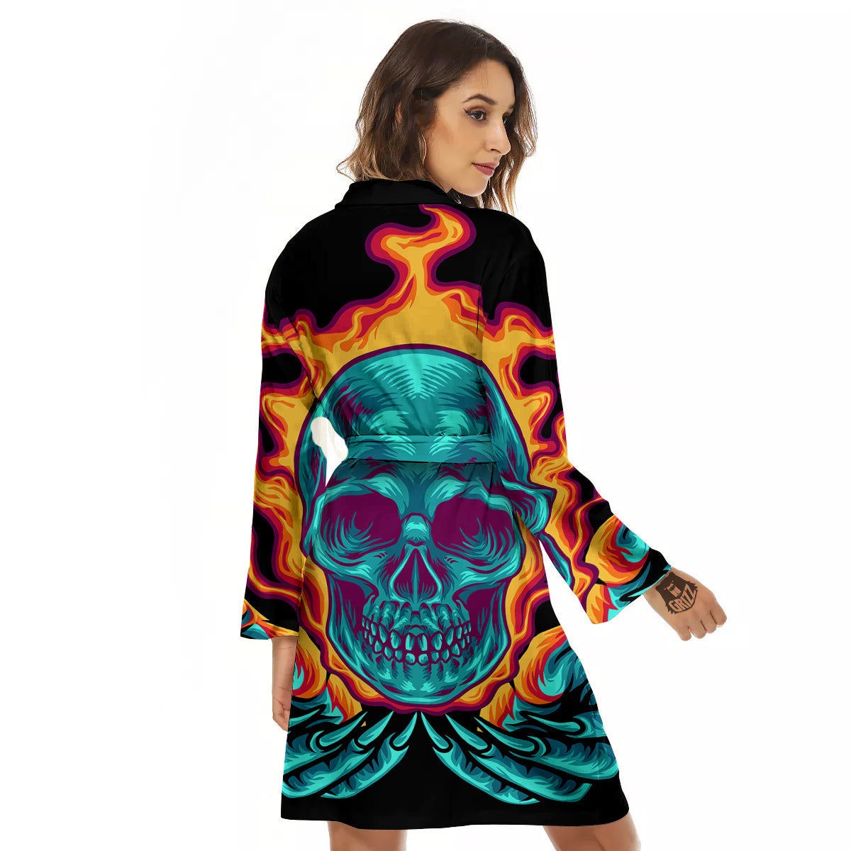 Skull Burning Print Women's Robe-grizzshop