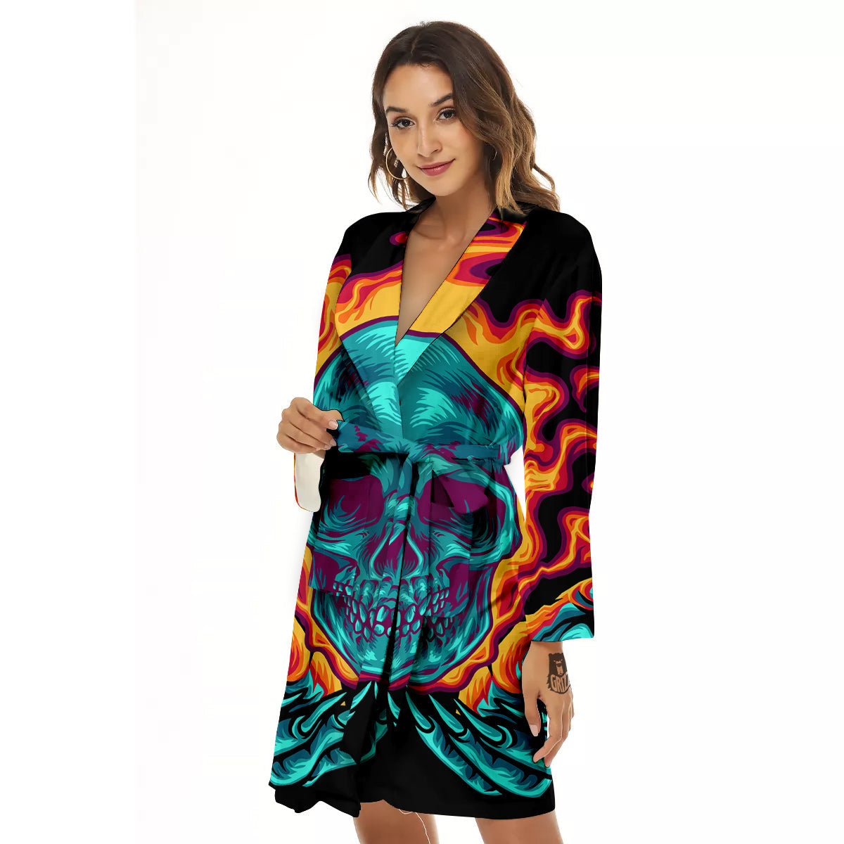 Skull Burning Print Women's Robe-grizzshop