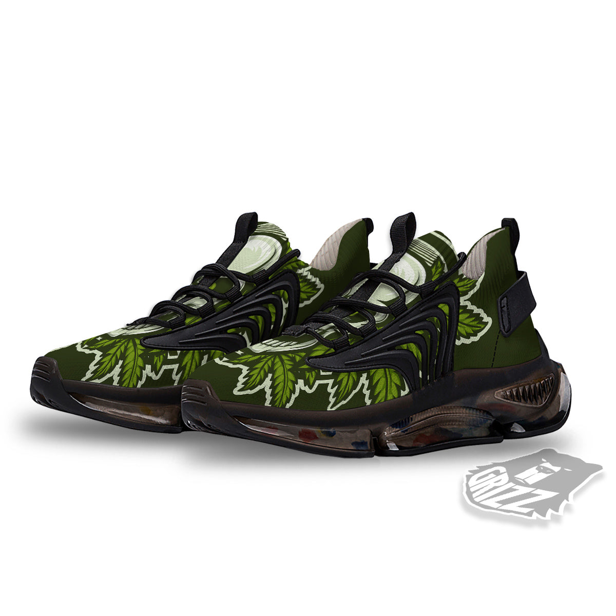 Skull Cannabis Print Black Gym Shoes-grizzshop